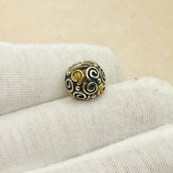 EUC Pandora 790414 Sterling Silver w/ 14k Yellow Gold Rose Bud Bead - Picture 3 of 13